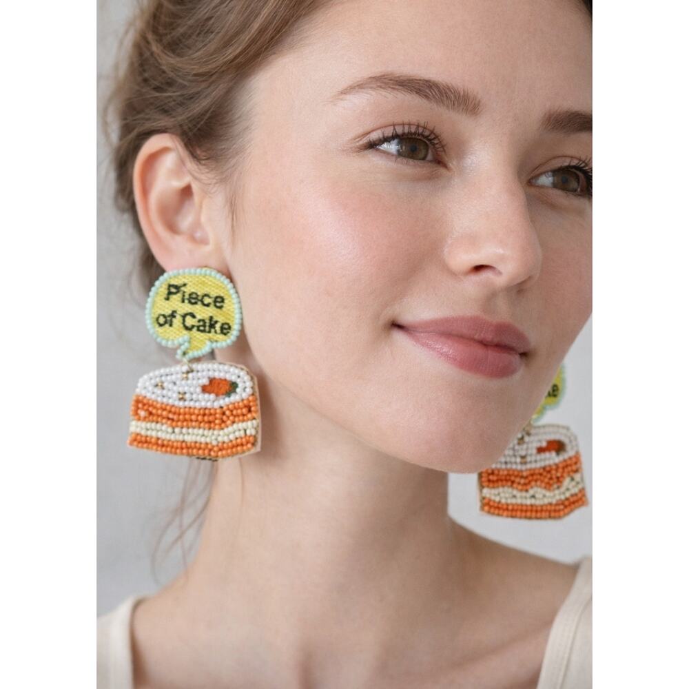 Kay Lee Carrot Piece Of Cake Beaded Earrings New